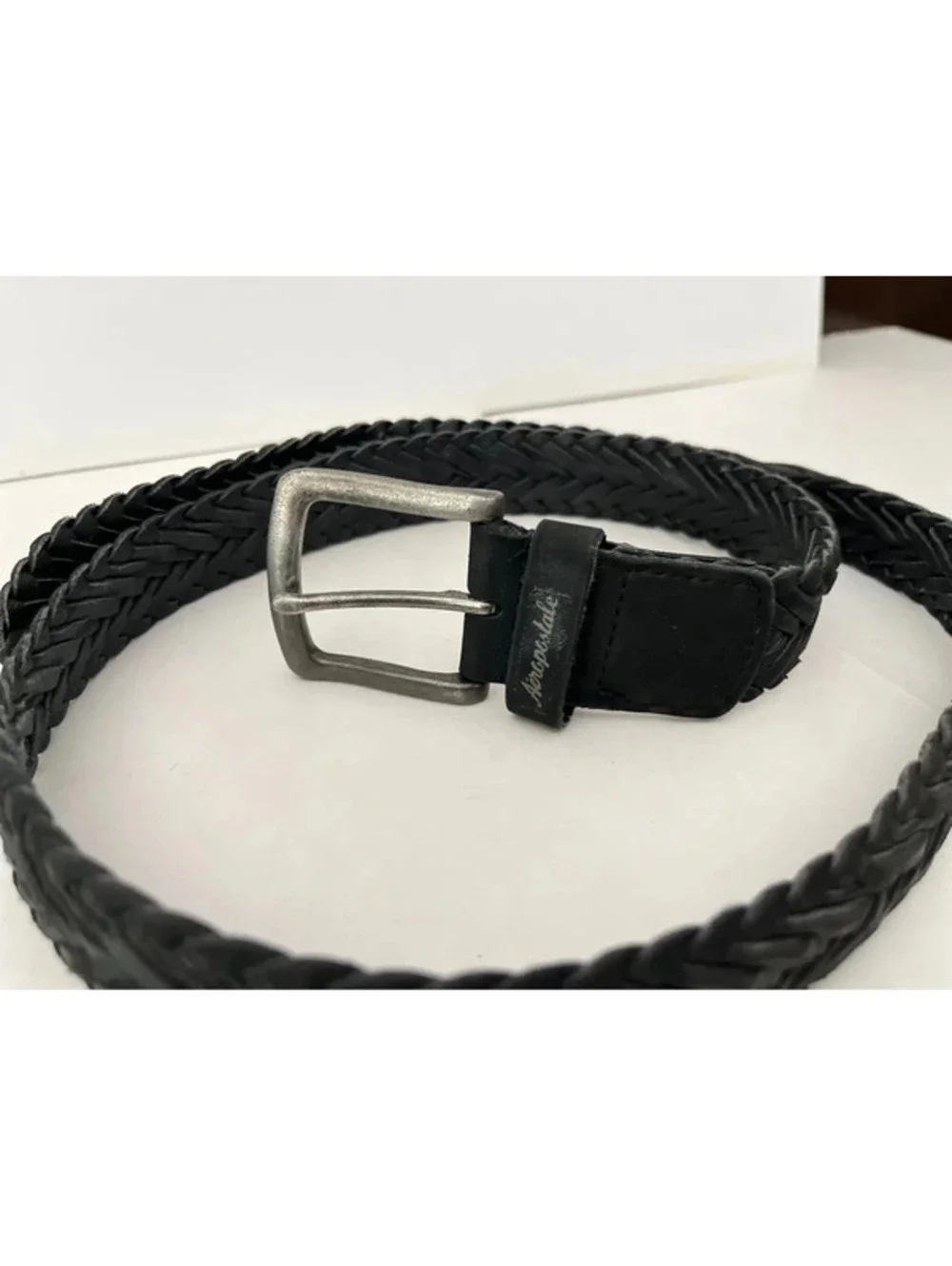 Men’s black braided leather style belt casual